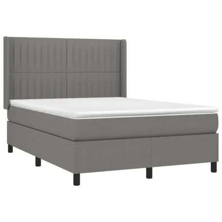 Sommier à lattes de lit avec matelas Gris foncé 140x200cm Tissu