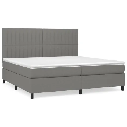 Sommier à lattes de lit avec matelas Gris foncé 200x200cm Tissu 2