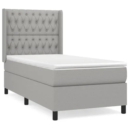 Sommier à lattes de lit avec matelas Gris clair 90x200 cm Tissu 2
