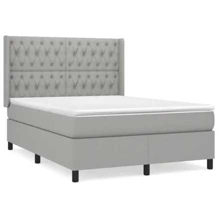 Sommier à lattes de lit avec matelas Gris clair 140x190cm Tissu 2