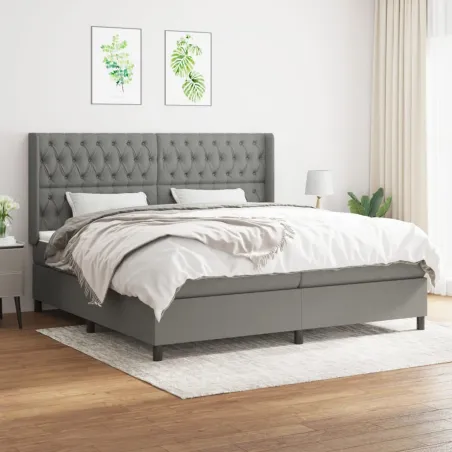 Sommier à lattes de lit avec matelas Gris foncé 200x200cm Tissu