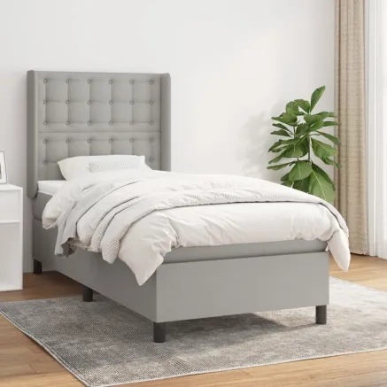 Sommier à lattes de lit avec matelas Gris clair 90x200 cm Tissu