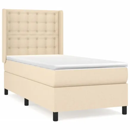 Sommier à lattes de lit avec matelas Crème 90x200 cm Tissu 2
