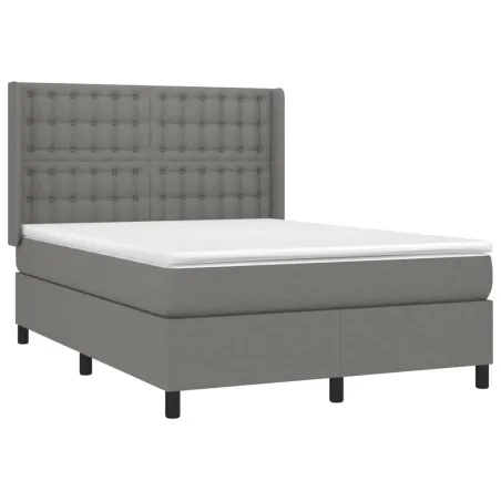 Sommier à lattes de lit avec matelas Gris foncé 140x190cm Tissu