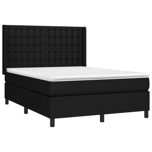 Sommier à lattes de lit avec matelas Noir 140x190 cm Tissu