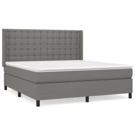 Sommier à lattes de lit avec matelas Gris foncé 180x200cm Tissu