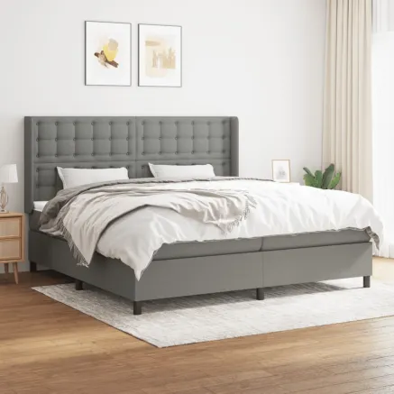 Sommier à lattes de lit avec matelas Gris foncé 200x200cm Tissu