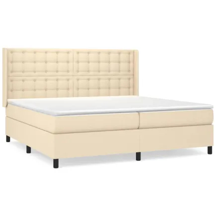 Sommier à lattes de lit avec matelas Crème 200x200 cm Tissu 2