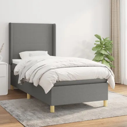 Sommier à lattes de lit avec matelas Gris foncé 90x200 cm Tissu