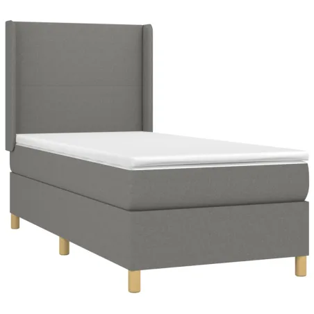 Sommier à lattes de lit avec matelas Gris foncé 100x200cm Tissu