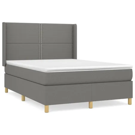Sommier à lattes de lit avec matelas Gris foncé 140x190cm Tissu