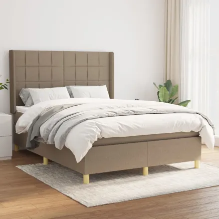 Sommier à lattes de lit avec matelas Taupe 140x190 cm Tissu