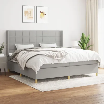 Sommier à lattes de lit avec matelas Gris clair 200x200cm Tissu