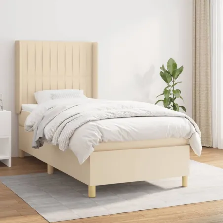 Sommier à lattes de lit avec matelas Crème 90x200 cm Tissu