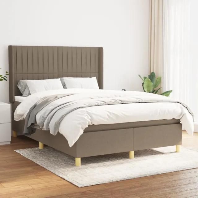Sommier à lattes de lit avec matelas Taupe 140x190 cm Tissu
