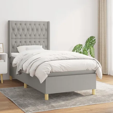 Sommier à lattes de lit avec matelas Gris clair 90x200 cm Tissu