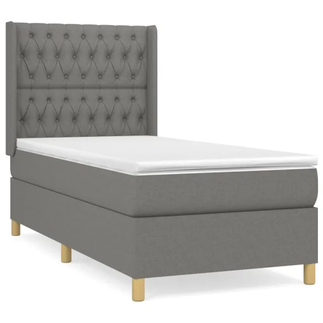 Sommier à lattes de lit avec matelas Gris foncé 90x200 cm Tissu