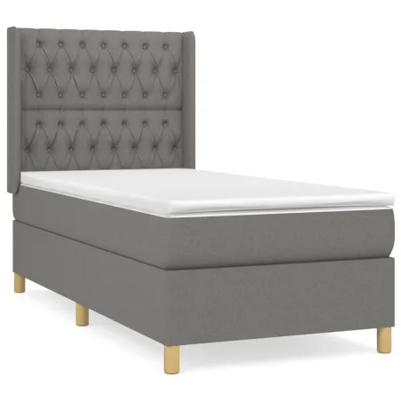 Sommier à lattes de lit avec matelas Gris foncé 90x200 cm Tissu