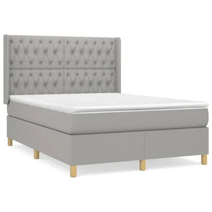 Sommier à lattes de lit avec matelas Gris clair 140x190cm Tissu 2