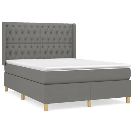 Sommier à lattes de lit avec matelas Gris foncé 140x190cm Tissu 2