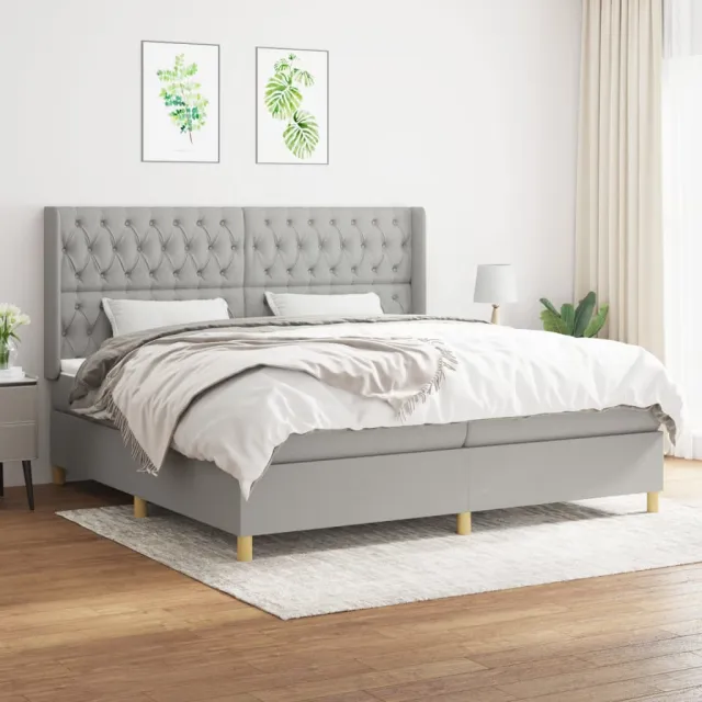 Sommier à lattes de lit avec matelas Gris clair 200x200cm Tissu