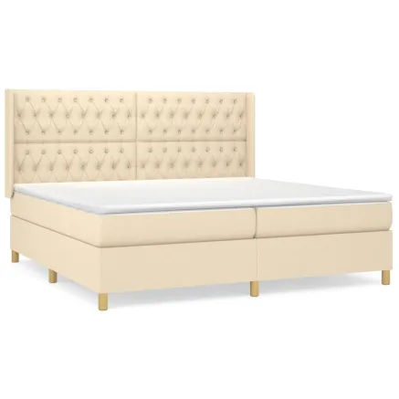 Sommier à lattes de lit avec matelas Crème 200x200 cm Tissu 2