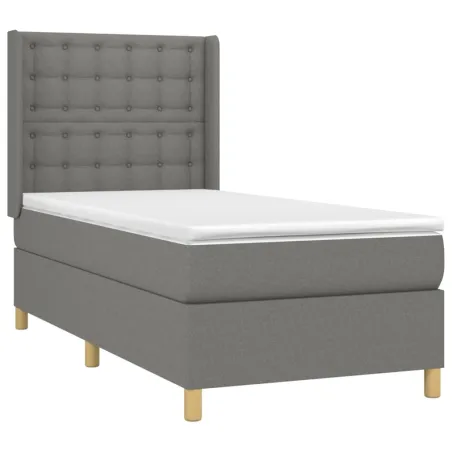 Sommier à lattes de lit avec matelas Gris foncé 90x200 cm Tissu