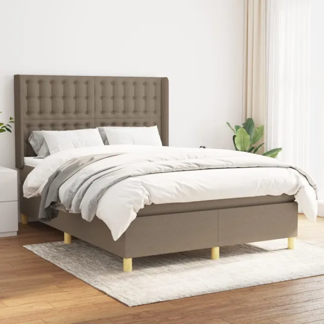 Sommier à lattes de lit avec matelas Taupe 140x190 cm Tissu