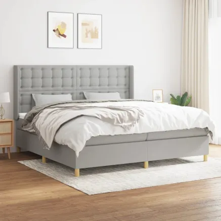 Sommier à lattes de lit avec matelas Gris clair 200x200cm Tissu