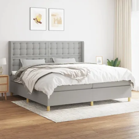 Sommier à lattes de lit avec matelas Gris clair 200x200cm Tissu