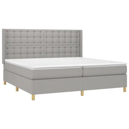 Sommier à lattes de lit avec matelas Gris clair 200x200cm Tissu