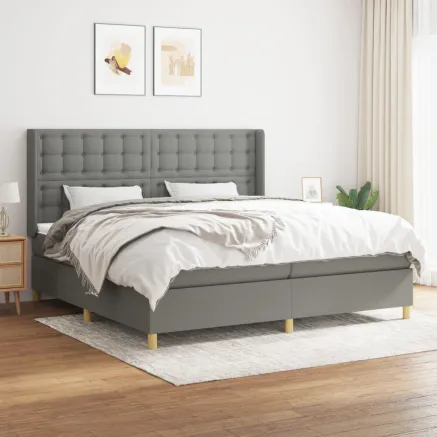 Sommier à lattes de lit avec matelas Gris foncé 200x200cm Tissu