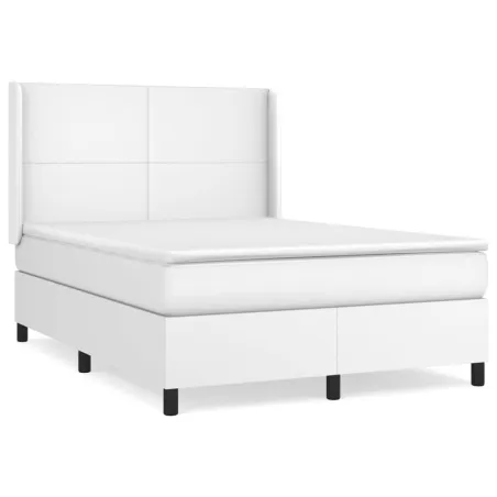 Sommier à lattes de lit avec matelas Blanc 140x190cm Similicuir