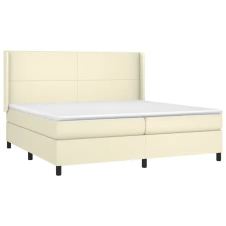 Sommier à lattes de lit avec matelas Crème 200x200cm Similicuir