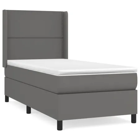 Sommier à lattes de lit avec matelas Gris 90x200 cm Similicuir