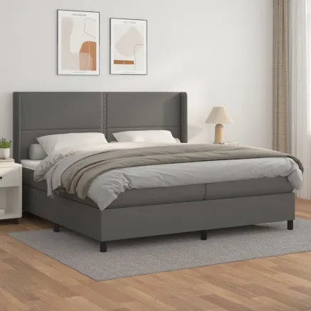 Sommier à lattes de lit avec matelas Gris 200x200 cm Similicuir