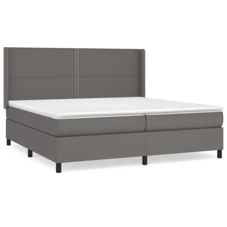 Sommier à lattes de lit avec matelas Gris 200x200 cm Similicuir