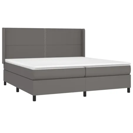 Sommier à lattes de lit avec matelas Gris 200x200 cm Similicuir