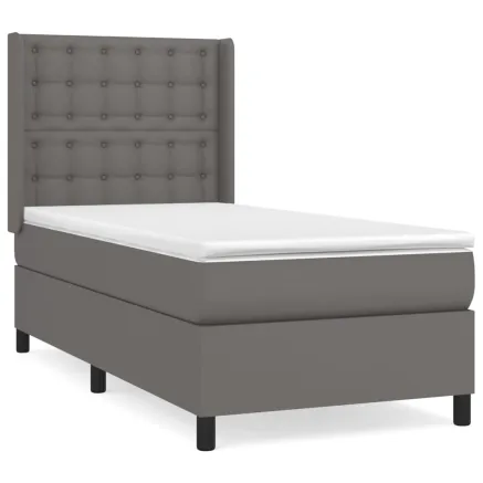 Sommier à lattes de lit avec matelas Gris 90x200 cm Similicuir 2