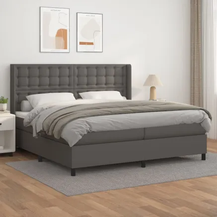 Sommier à lattes de lit avec matelas Gris 200x200 cm Similicuir