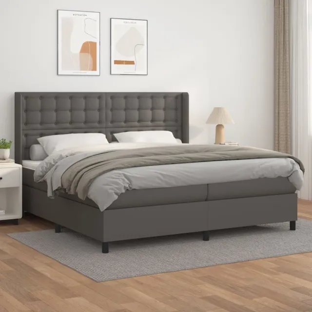 Sommier à lattes de lit avec matelas Gris 200x200 cm Similicuir