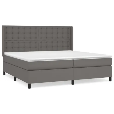 Sommier à lattes de lit avec matelas Gris 200x200 cm Similicuir