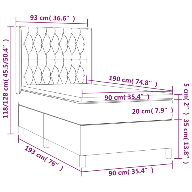 Sommier à lattes de lit avec matelas Rose 90x190 cm Velours
