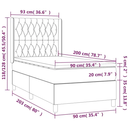 Sommier à lattes de lit avec matelas Rose 90x200 cm Velours