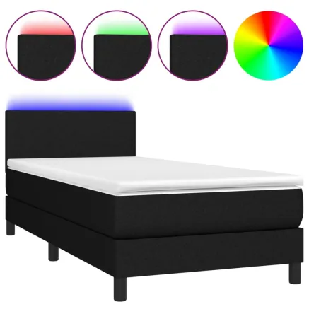 Sommier à lattes de lit avec matelas et LED Noir 80x200cm Tissu 2