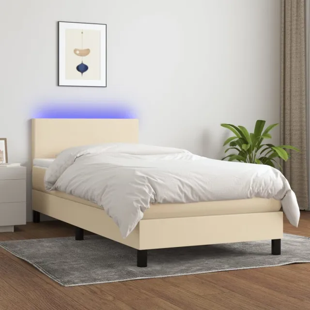 Sommier à lattes de lit avec matelas LED Crème 80x200cm Tissu