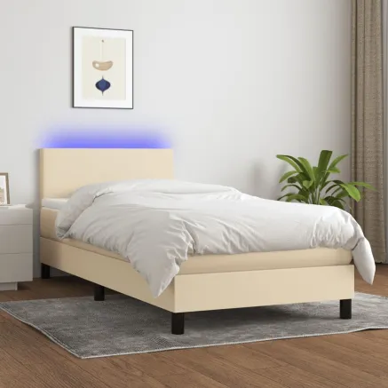 Sommier à lattes de lit avec matelas LED Crème 90x190 cm Tissu