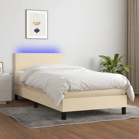 Sommier à lattes de lit avec matelas LED Crème 90x190 cm Tissu