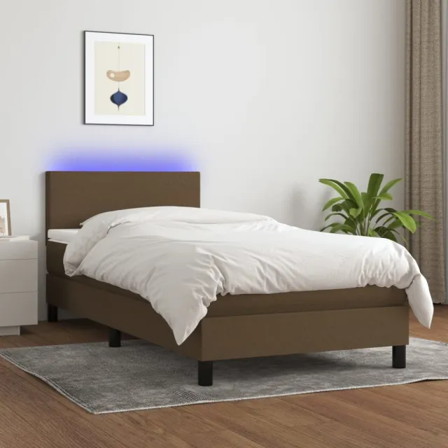 Sommier à lattes de lit et matelas et LED Marron foncé 90x200cm