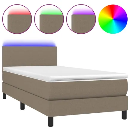 Sommier à lattes de lit avec matelas LED Taupe 90x200 cm Tissu 2